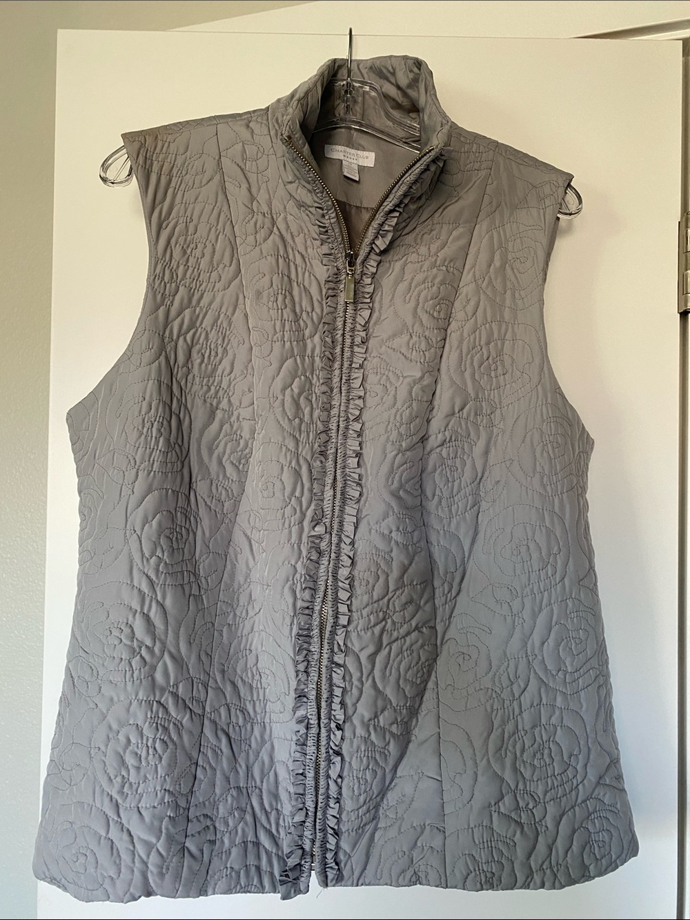 Charter Club Quilted Gray Sleeveless Lightweight Zip Vest 1X